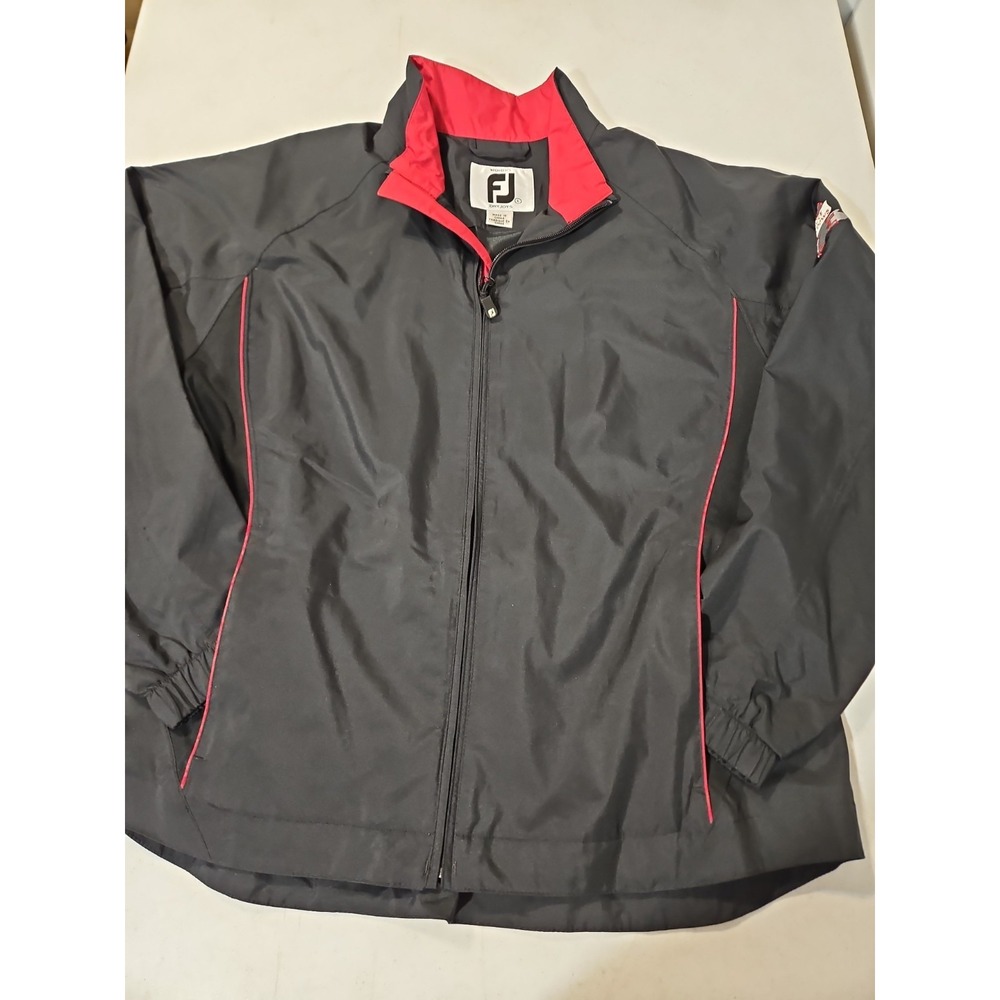 Footjoy Dryjoys Full Zip Golf Jacket Womens Large Black/Red Windbreaker (537